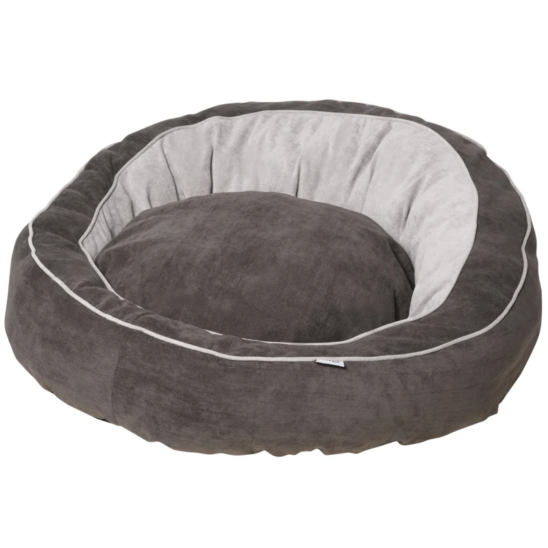 PawHut hondenmand hondenmat hondenkussen hondenmatras rond hondenbed hondensofa huisdierbed voor honden katten linnenachtig polyester donkergrijs + crèmewit 85 x 85 x 35 cm