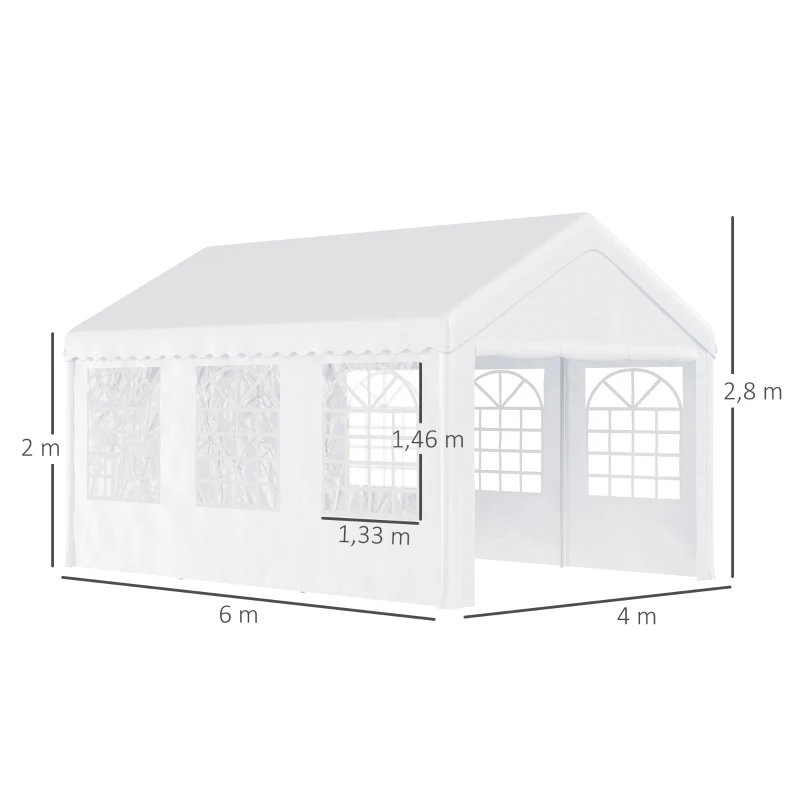Outsunny Tenda para Festas 6x4x2,8m Tenda de Jardim com 4 Paredes Laterais Aço e Poliéster Branco