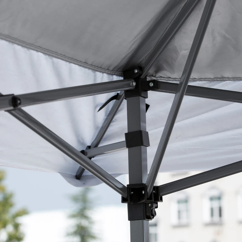 Outsunny Carpa de Fiesta Plegable 3,6x3,6 m Altura Ajustable en 3 Posiciones con Doble Techo y Bolsa de Transporte con Ruedas Marco de Acero Impermeable Gazebo para Jardín Exterior Gris y Blanco