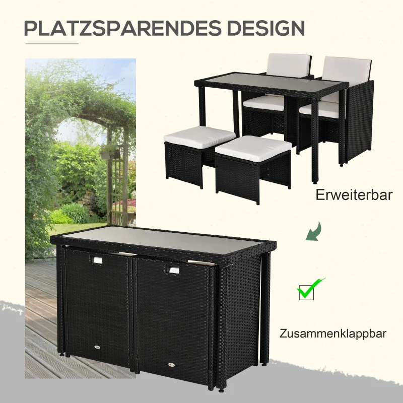 Outsunny Poly-rotan zitgroep 11-delig Eetset tuinset tuinkussens zwart