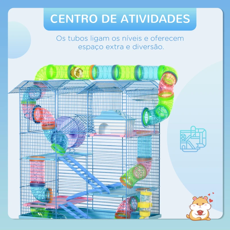 PawHut Gaiola de hamster multinível com plataformas domésticas 47x30x59 cm Azul