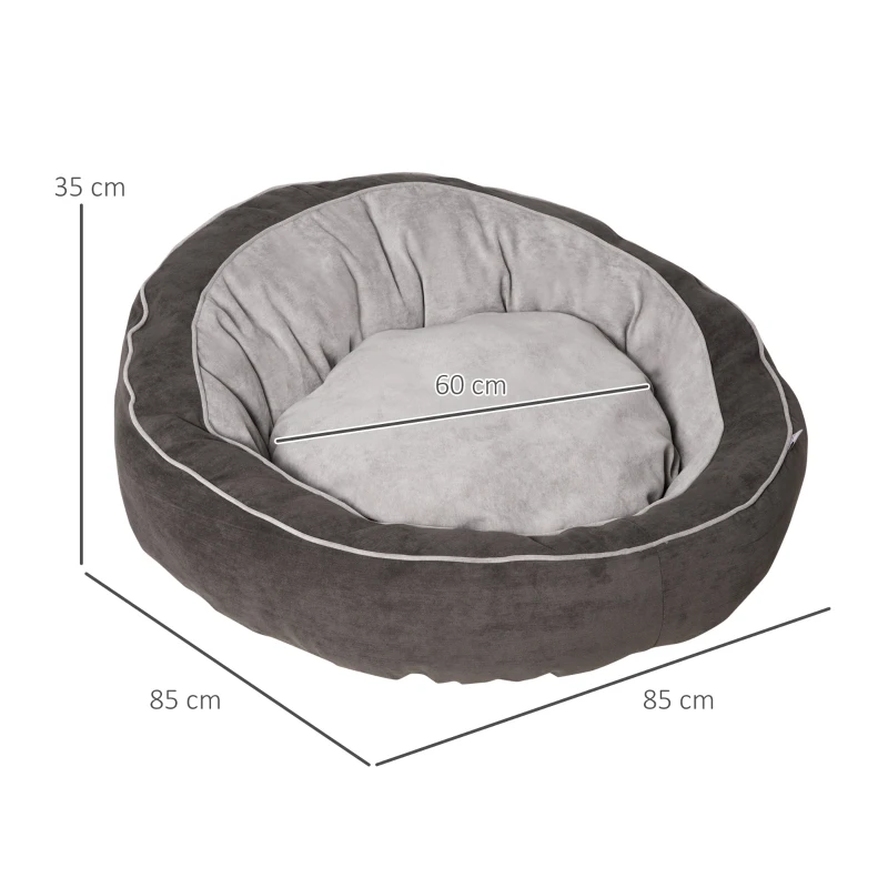 PawHut hondenmand hondenmat hondenkussen hondenmatras rond hondenbed hondensofa huisdierbed voor honden katten linnenachtig polyester donkergrijs + crèmewit 85 x 85 x 35 cm
