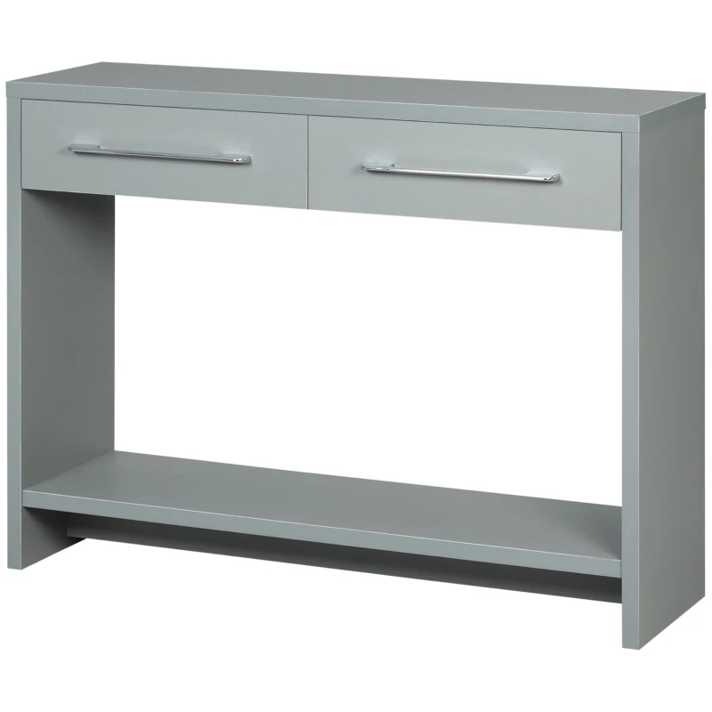 HOMCOM Console Table, Side Table with Bottom Shelf and Storage Drawers, Narrow Sofa Table, Hallway Table for Living Room, Entryway, Grey