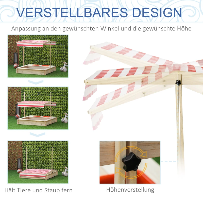 Outsunny piaskownica drewniana konstrukcja bez dna z opuszczanym i przechylanym dachem dach na korbkę 2 plastikowe wpuszczane pojemniki dla dzieci w wieku 3-8 lat kolor naturalny 118 x 118 x 118 cm