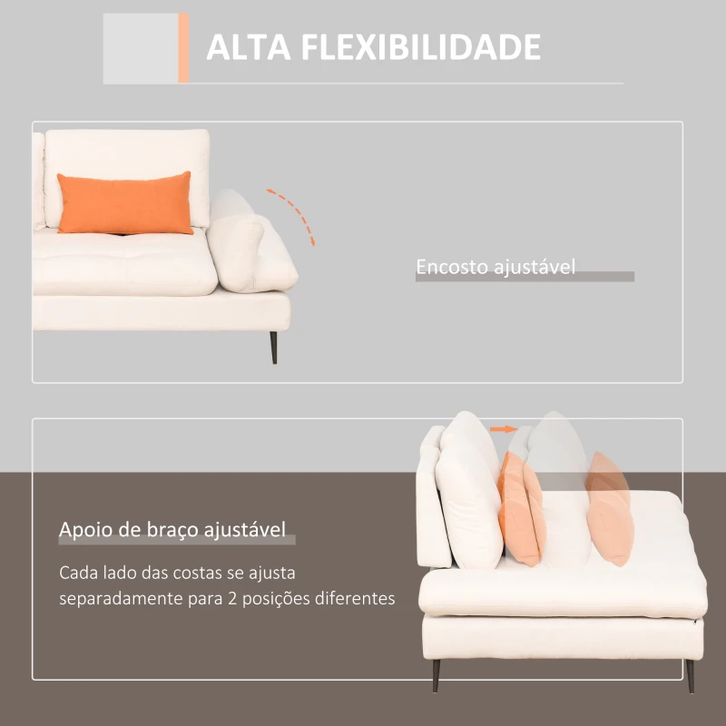 HOMCOM Sofá de 2 lugares conversível em cama de solteiro com encosto ajustável e apoios de braços dobráveis ​​2 almofadas lombares acolchoadas Pernas de metal 213x112x83 cm bege