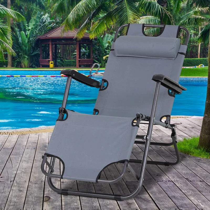 leżak do opalania leżanka relaksacyjna leżanka plażowa składana 2-stopniowa poduszka szary
