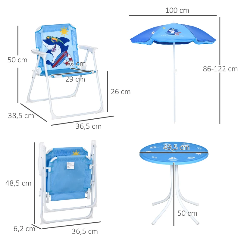 Outsunny tuintafelset voor kinderen van 3-6 jaar, haaiendesign, blauw