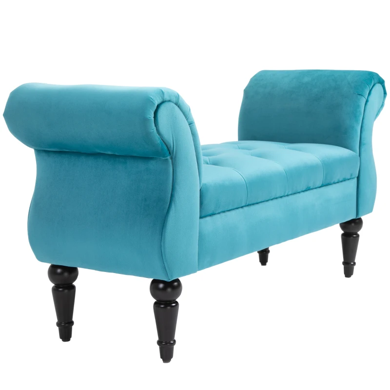 HOMCOM Chaise Captusita Stil Vintage cu Cotiere Tapitate si Cadru din Lemn, Albastru deschis 117x40x58Hcm(m-13)