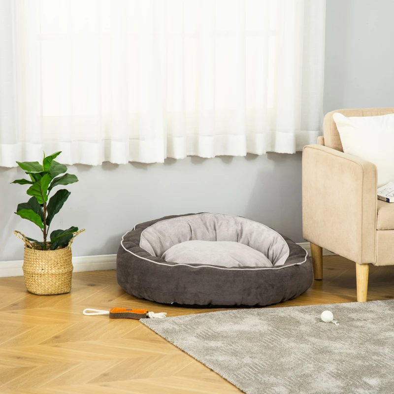 PawHut hondenmand hondenmat hondenkussen hondenmatras rond hondenbed hondensofa huisdierbed voor honden katten linnenachtig polyester donkergrijs + crèmewit 85 x 85 x 35 cm