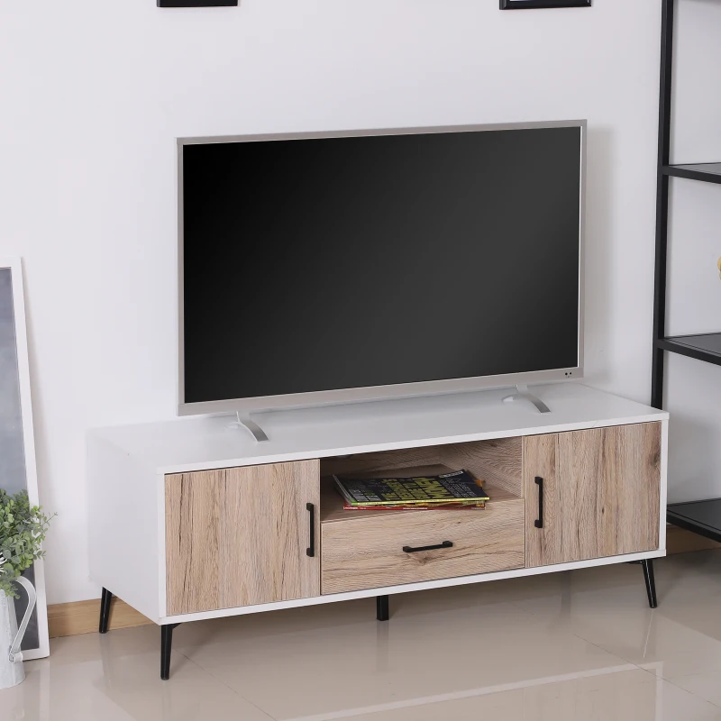 HOMCOM TV Stand Cabinet for TVs up to 50 Inches with 2 Doors 1 Drawer, TV Unit for Living Room, Bedroom, Oak Colour and White