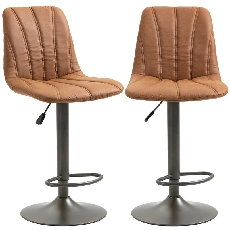 HOMCOM Sgabello Regolabile Vintage, Set 2 Pz con Poggiapiedi e Rivestimento in Pelle, 45x54x96-117 cm