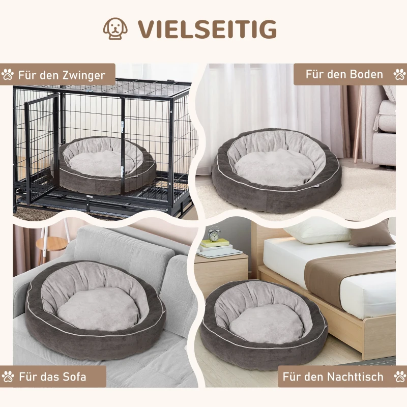 PawHut hondenmand hondenmat hondenkussen hondenmatras rond hondenbed hondensofa huisdierbed voor honden katten linnenachtig polyester donkergrijs + crèmewit 85 x 85 x 35 cm