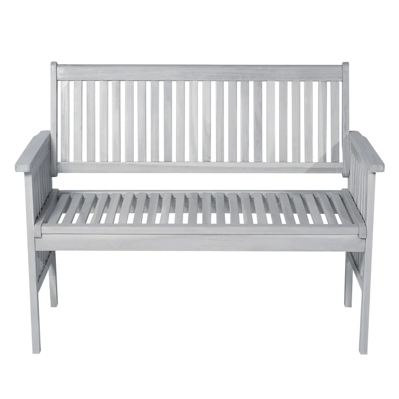 Outsunny® 2-Sitzer Sitzbank Gartenbank Holzbank mit Armlehne Landhausstil Akazienholz Grau 117 x 63 x 90 cm