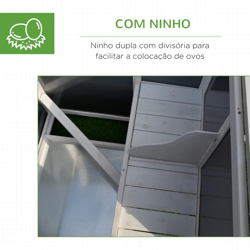 Pawhut Galinheiro Exterior Madeira Integrada Bandeja Casa para Galinhas Gaiola para Pequenos Animais Frango 160x75x80 cm Cinza