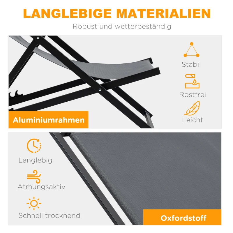 Outsunny Klappstuhl 2er-Set Klappbarer Gartenstuhl 5-fach verstellbare Rückenlehne Balkonstuhl Campingstuhl Alu Dunkelgrau