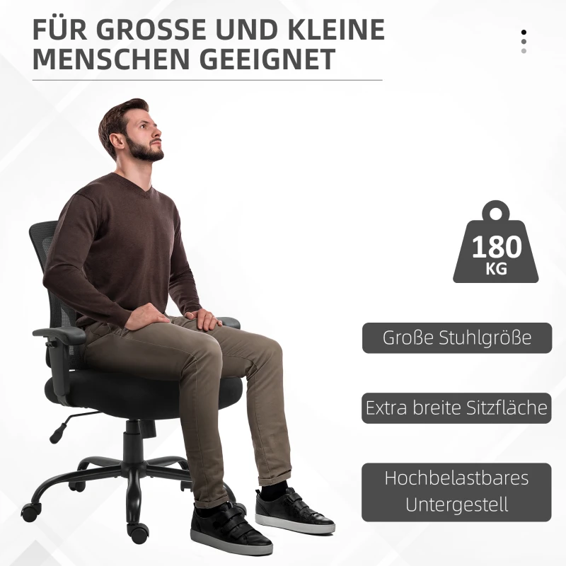 Vinsetto Mesh Bürostuhl Schreibtischstuhl Drehstuhl 360° drehbar mit Armlehne Höhenverstellbar mit Wippfunktion Belastbarkeit bis 180 kg Schwarz 71 x 63,5 x 100-110 cm