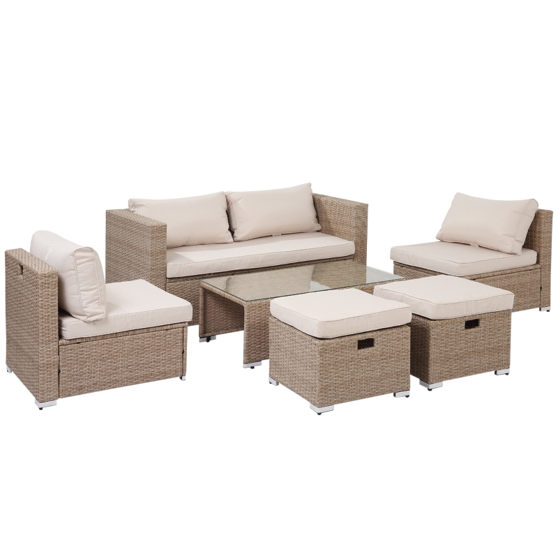 Outsunny® Rattan Sitzgarnitur 6-teilige Sitzgruppe Gartenmöbelset Couchtisch Metall Khaki