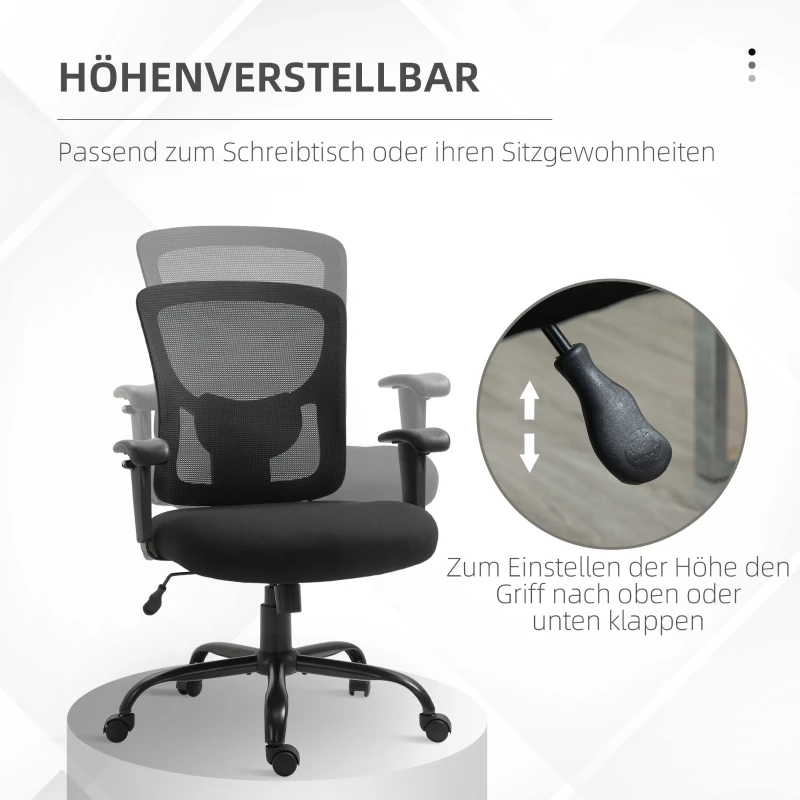 Vinsetto Mesh Bürostuhl Schreibtischstuhl Drehstuhl 360° drehbar mit Armlehne Höhenverstellbar mit Wippfunktion Belastbarkeit bis 180 kg Schwarz 71 x 63,5 x 100-110 cm