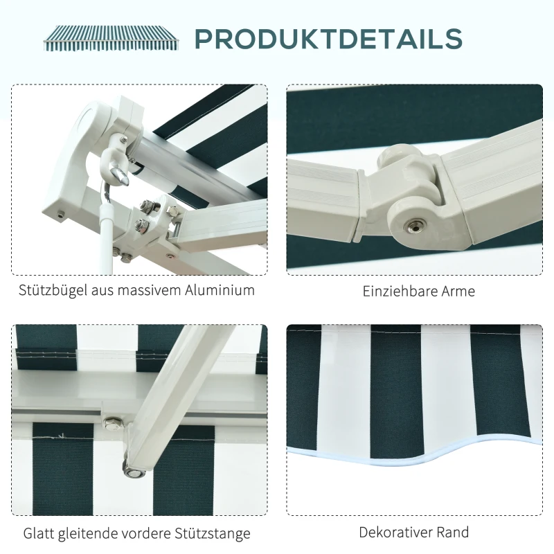 markiza aluminiowa markiza składana ochrona przeciwsłoneczna z korbką ręczną 3,5x2,5 m kolor zielony + biały