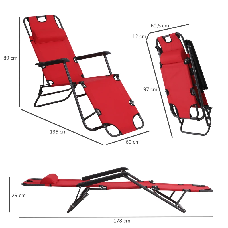 Outsunny ligstoel 135cm x 60cm x 89cm