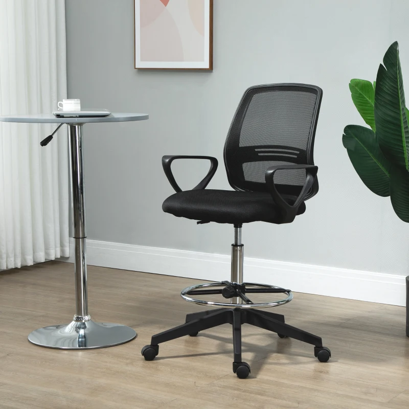 Vinsetto Drafting Chair, Draughtsman Chair, Mesh Tall Office Chair with Adjustable Height, Foot Ring, Swivel Wheels