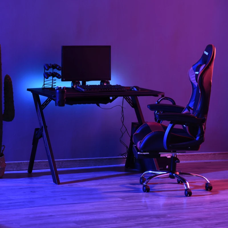 HOMCOM Gaming Desk Computer Table, Game Handle Holder Cup Holder Headset Hook, Spider Leg