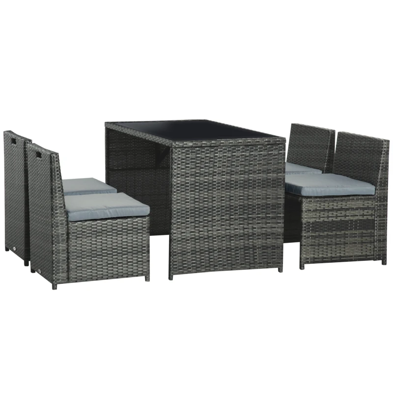 Outsunny 5 stuks Polyrattan tuinmeubelen rotan dining set tuinset grijs