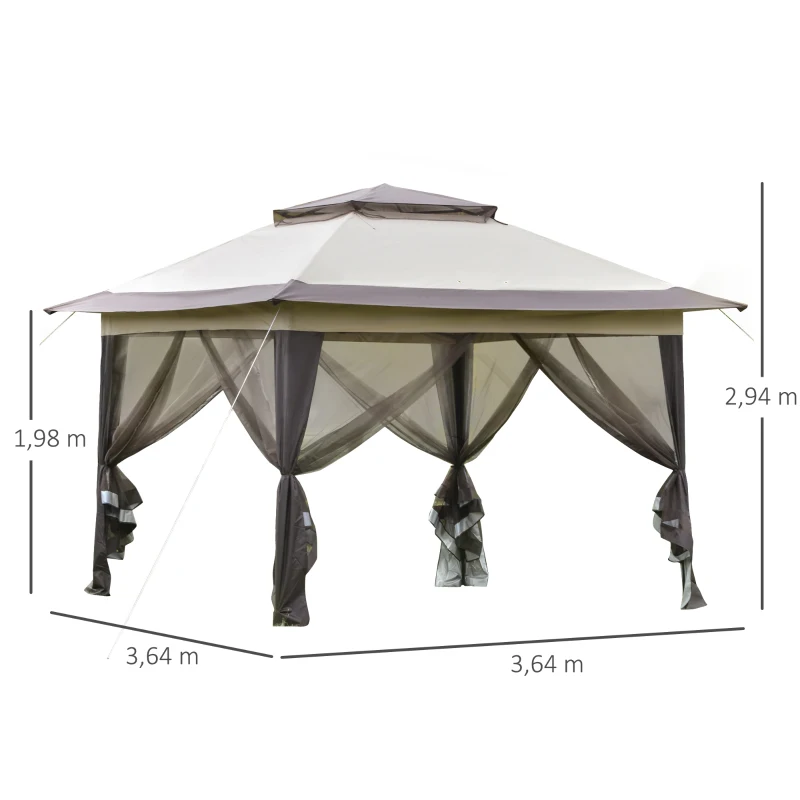 Outsunny opvouwbare paviljoen pop-up tent met incl. roltas Steel+Oxford+Mesh Brown