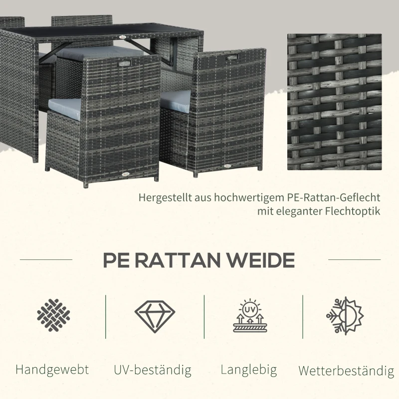 Outsunny 5 stuks Polyrattan tuinmeubelen rotan dining set tuinset grijs