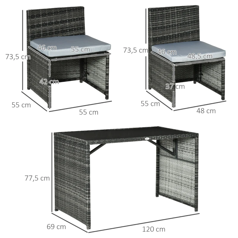 Outsunny 5 stuks Polyrattan tuinmeubelen rotan dining set tuinset grijs