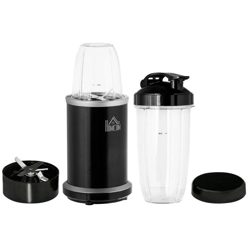 HOMCOM Standmixer mit 4-in-1 Funktion 1000W Küchenmixer mit 0,7L und 0,35L Mixbecher für Eis, Obst und Gemüse Spülmaschinefest Aluminium Schwarz 13,5 x 13,5 x 37,5 cm