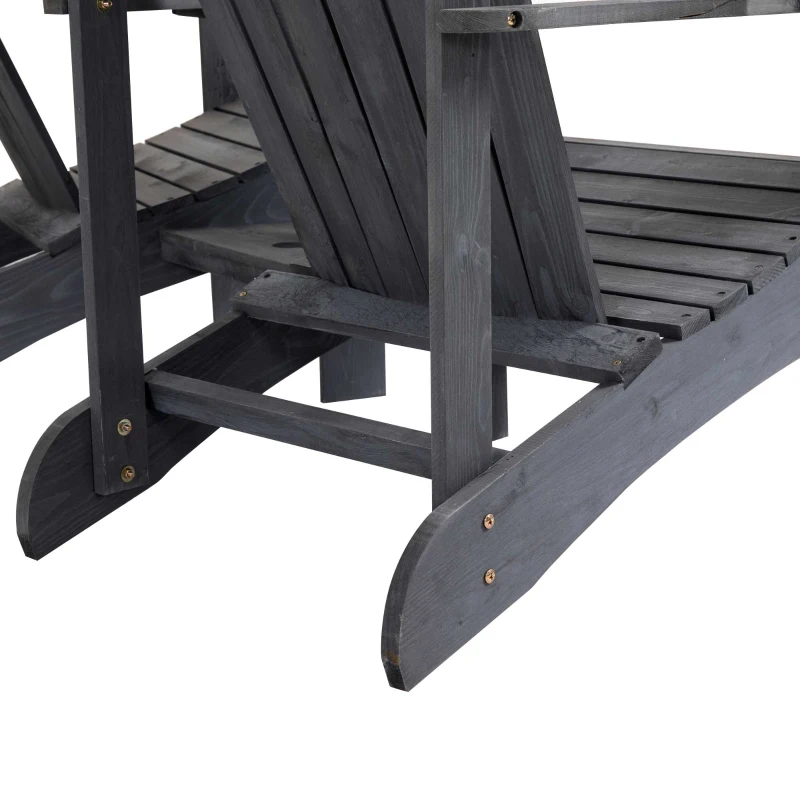 Outsunny Adirondack tuinstoel met parasolgat tafel 2-zits massief hout grijs