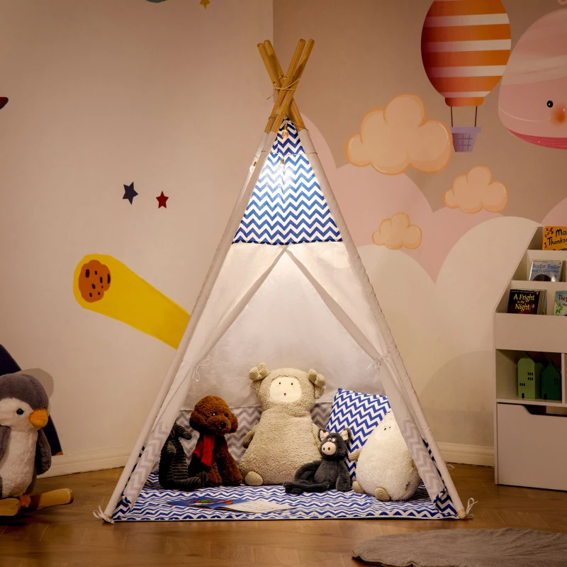 HOMCOM kinder tipi tipi tent kinder speeltent speel tipi met kussens wit