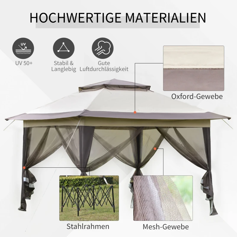 Outsunny opvouwbare paviljoen pop-up tent met incl. roltas Steel+Oxford+Mesh Brown