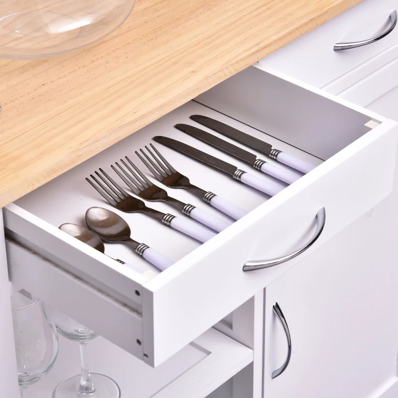 HOMCOM Carrinho de Cozinha Multiusos Carrinho Auxiliar com Rodas Prateleiras Armário e Gavetas para Cozinha 88,5x40x86cm Branco e Madeira Natural