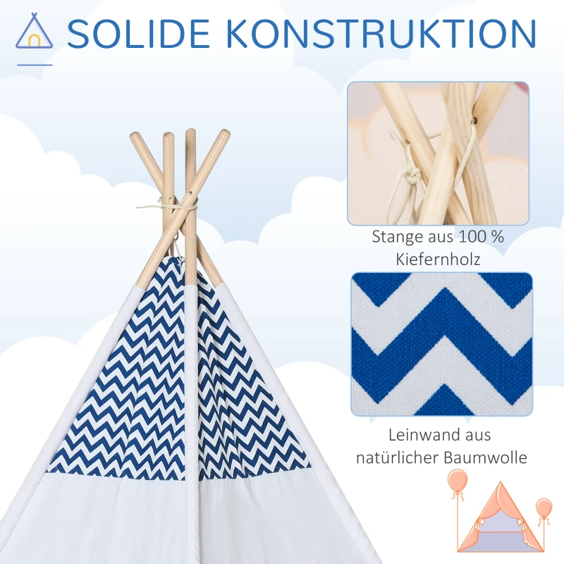 HOMCOM kinder tipi tipi tent kinder speeltent speel tipi met kussens wit