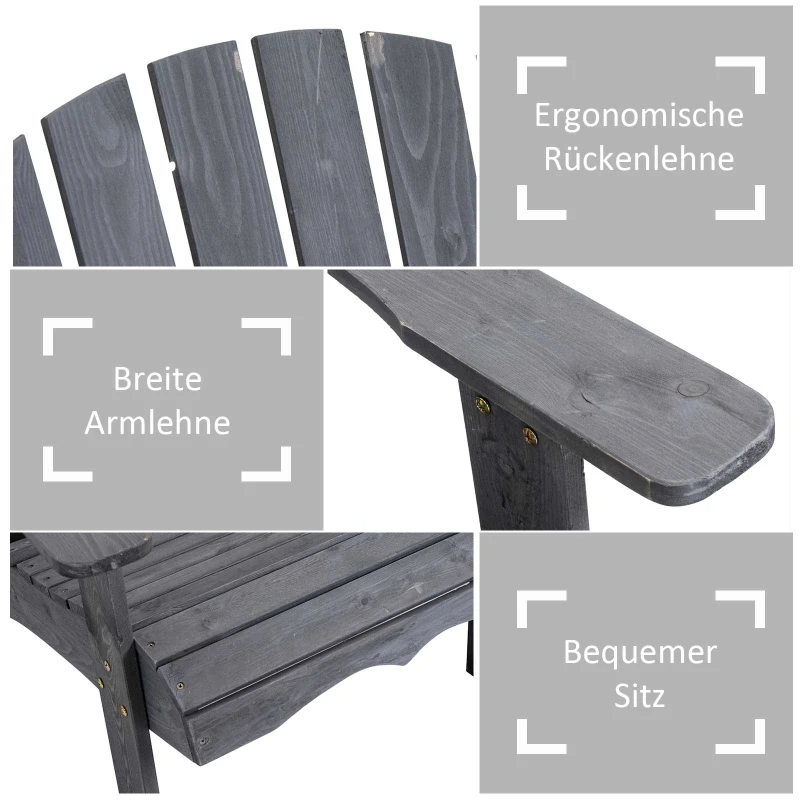 Outsunny Adirondack tuinstoel met parasolgat tafel 2-zits massief hout grijs