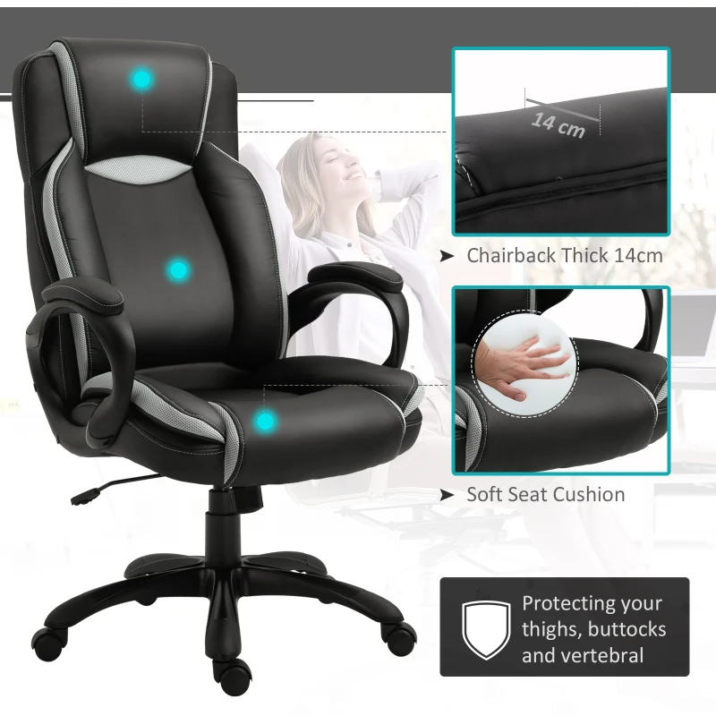 Vinsetto Ergonomic Executive Office Chair PU Leather Black and White