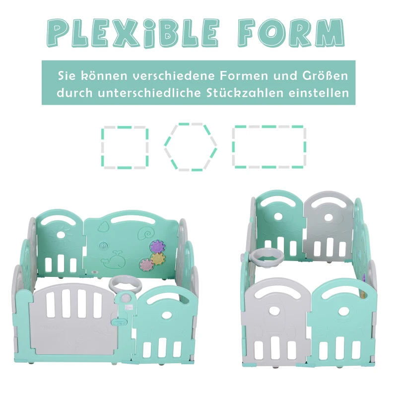 HOMCOM Kinderlaufgitter Schutzgitter Umkipp-Design HDPE-Material Faltbar für Baby 6-36 Monate 10 Stück 162 x 84 x 63 cm Grün