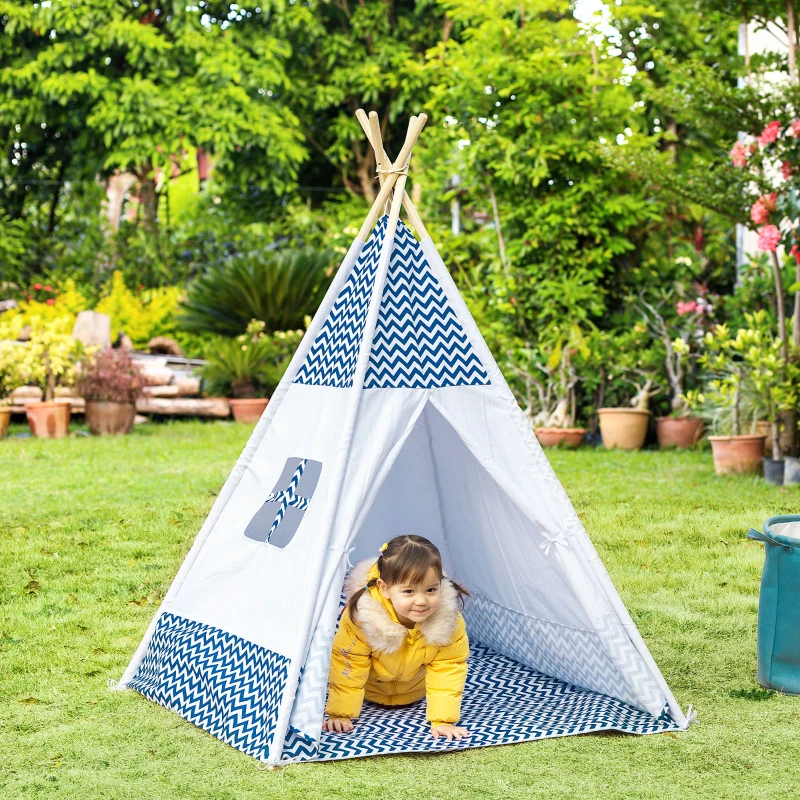HOMCOM kinder tipi tipi tent kinder speeltent speel tipi met kussens wit