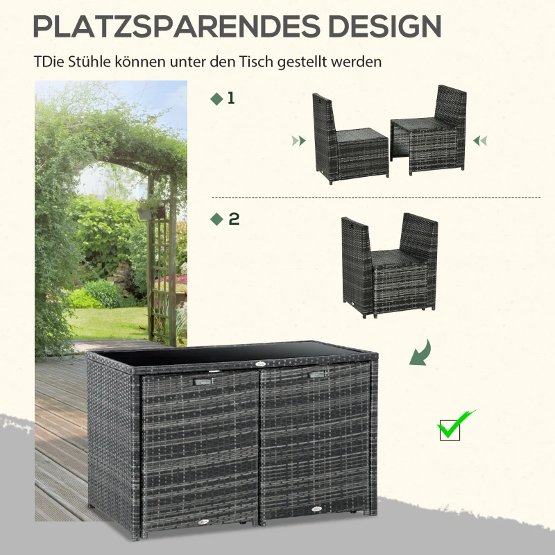 Outsunny 5 stuks Polyrattan tuinmeubelen rotan dining set tuinset grijs