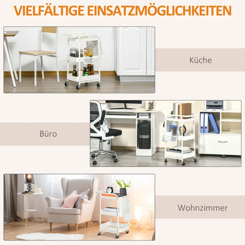 3-laags Trolley Serveerwagen Opbergtrolley Keukenplanken met Wielen Wit