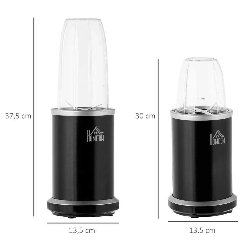 HOMCOM Standmixer mit 4-in-1 Funktion 1000W Küchenmixer mit 0,7L und 0,35L Mixbecher für Eis, Obst und Gemüse Spülmaschinefest Aluminium Schwarz 13,5 x 13,5 x 37,5 cm