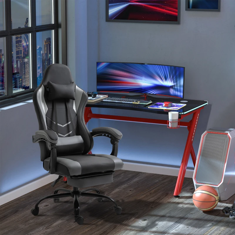 Vinsetto Racing Gaming Chair Faux Leather with Wheels, Armrest, Retractable Footrest, Removable Pillow Home Office,  Black