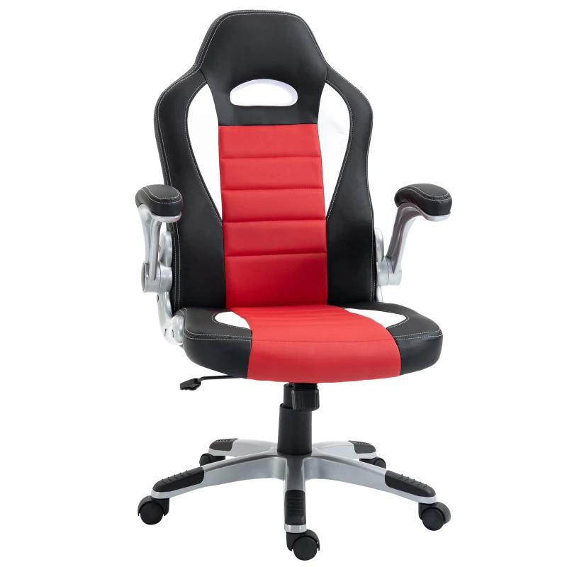 HOMCOM Home Office Chair Executive Height Adjustable Rolling Swivel Chair With Tilt Function PU Red 71W x 64D x 109-119H cm