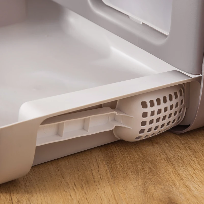 PawHut Caja de Arena para Gatos Arenero Cerrado para Gatos con Entrada Delantera Salida Superior Bandeja Extraíble y Pala 53x40x40 cm Gris Morado