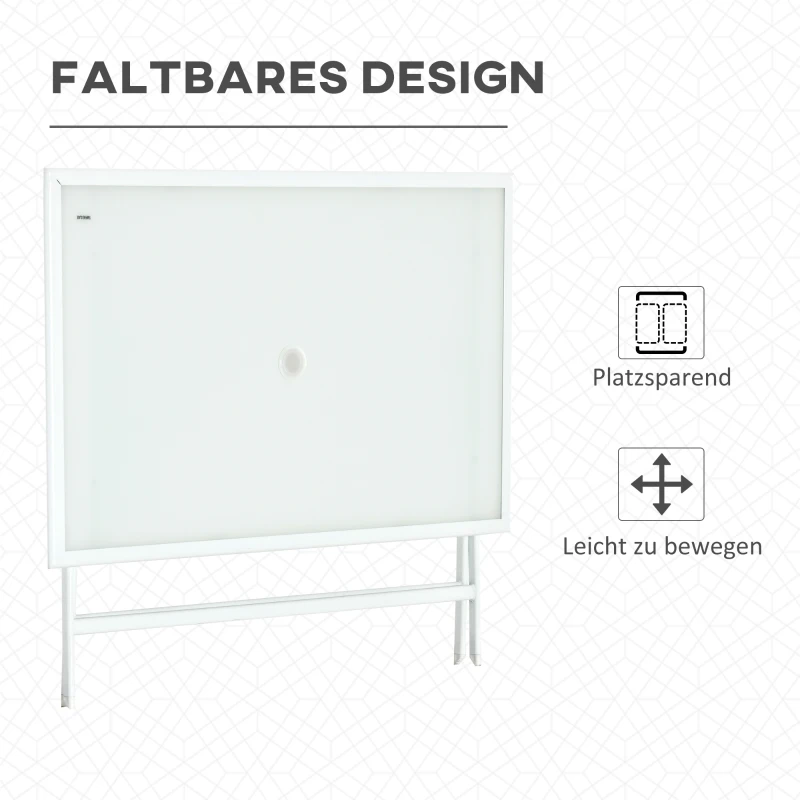 Outsunny klaptafel tuintafel met parasolgat klaptafel metaal glas wit