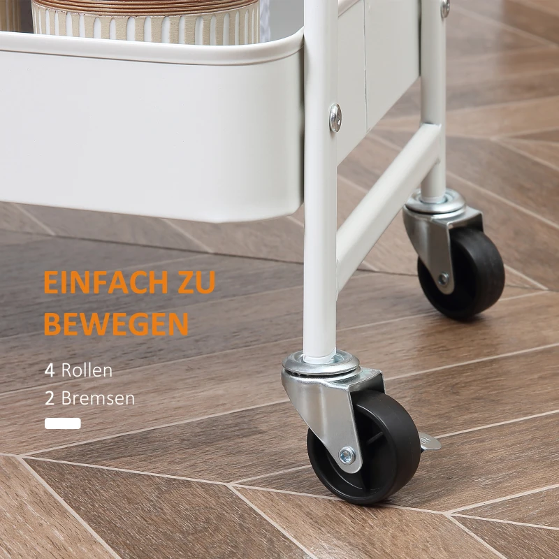 HOMCOM keukenwagen keukenplank serveerwagen opbergwagen met wielen wit