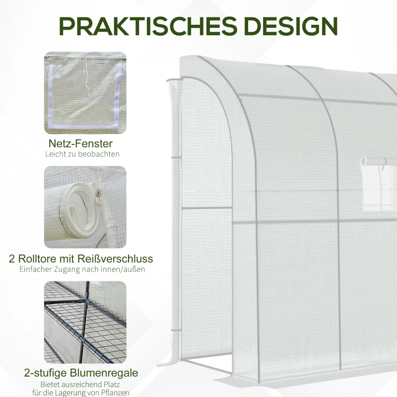 Outsunny foliekas met 2 deuren plantenteelt UV-bescherming wit