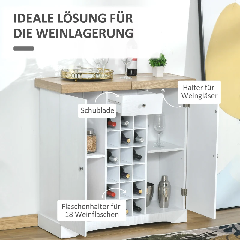 HOMCOM Weinregal für 18 Flaschen mit 2 Schränken MDF Weiß